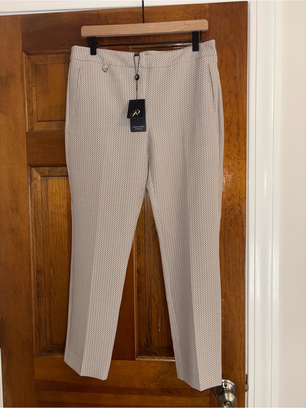 Adrianna Papell Beige Micro-Pattern Pants